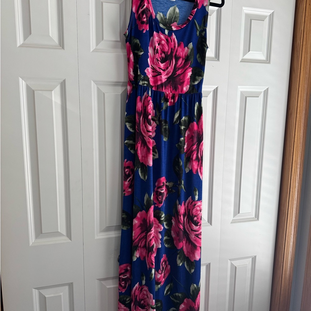 Floral Maxi Dress in Blue and Pink
